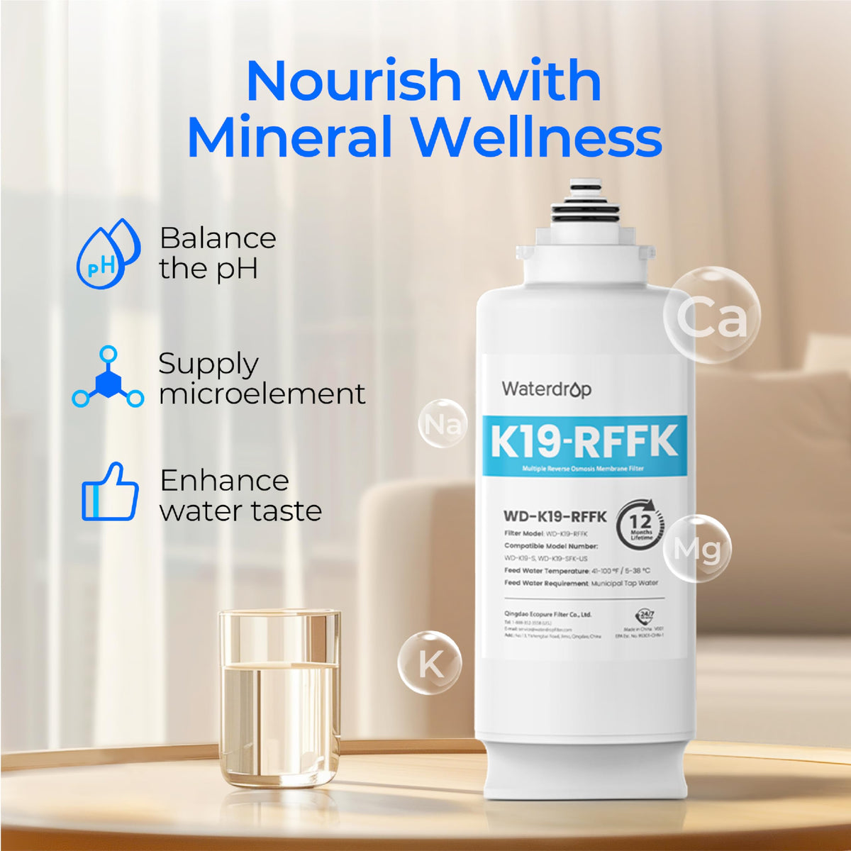 Remineralization Alkaline Water Filter for Countertop RO System K19-SFK