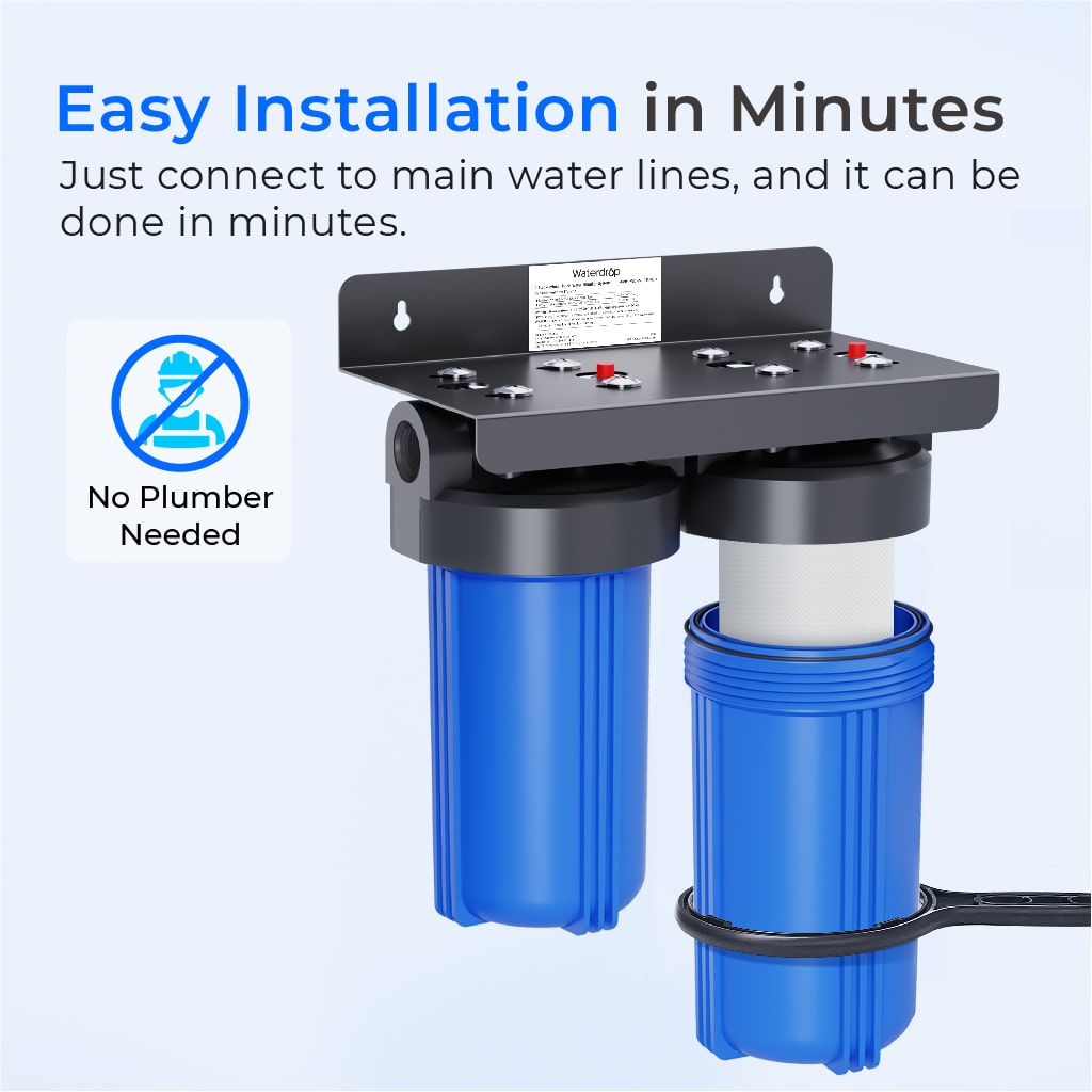 Waterdrop 2-Stage Whole House Water Filter System Reduce Iron&Manganese