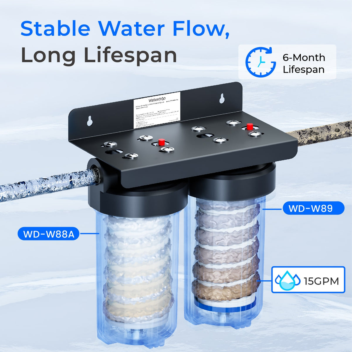 Waterdrop WD-WHF21-PG Whole House Water Filtration System with Iron and Manganese Removal Filter Cartridges