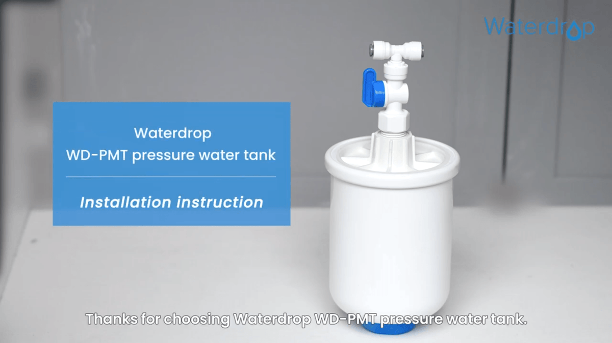 Connect RO System to Refrigerator - Waterdrop PMT Small Water Pressure Tank for Smart Reverse Osmosis, with 1/4" Water Tubing